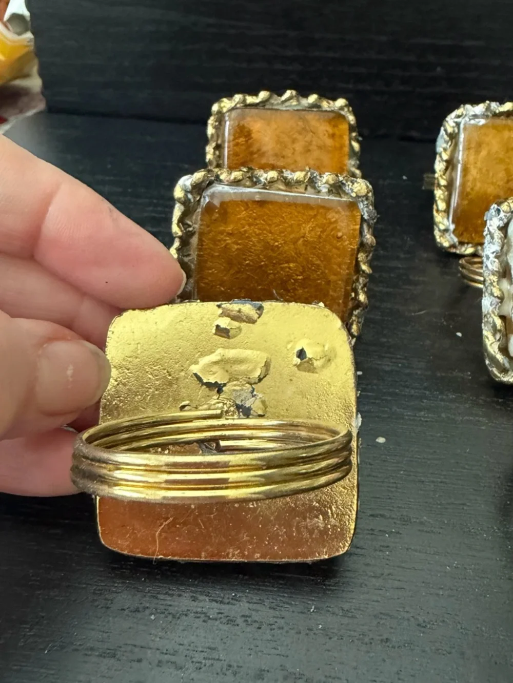 Amber Square Vintage-Style Cabochon napkin rings or (Set of 6)
